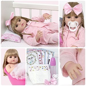 Boneca Bebe Reborn Silicone Girafinha Girafa Loira Menina - Chic