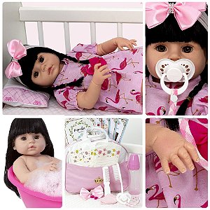 Boneca Reborn Recem Nascida Realista 100% Silicone 13 Itens - Chic