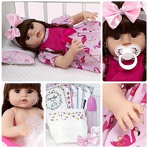 Boneca Reborn Recem Nascida Realista 100% Silicone 13 Itens - Chic