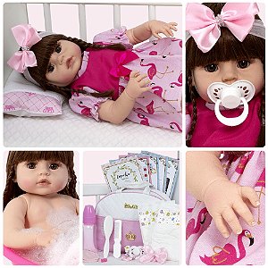 Boneca Bebe Reborn Fofinha Princesa 46cm Com Kit Acessórios