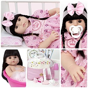 Boneca Reborn Recem Nascida Realista 100% Silicone 13 Itens - Chic