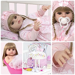 Bebê Reborn Boneca Loira 100% Silicone + Acessórios Luxo