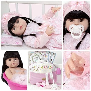 Boneca Tipo Reborn Morena Realista Corpo Silicone + 20 Itens