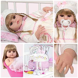 Boneca Bebe Reborn Pano Loira Girafinha Girafa Menina Luxo - Chic