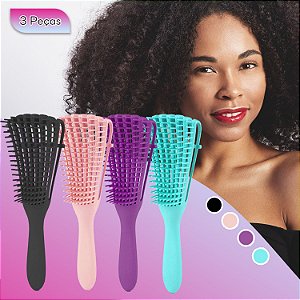 Kit 3 Escova Polvo Cabelo Cacheado Desembaraça Cor Variada