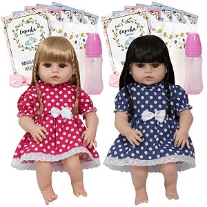 Boneca Reborn Gêmeos Realista Casal Cabelo Castanho + Itens - Chic Outlet -  Economize com estilo!