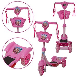 Patinete Infantil 3 Rodas Feminino Barbie Radical Com Led