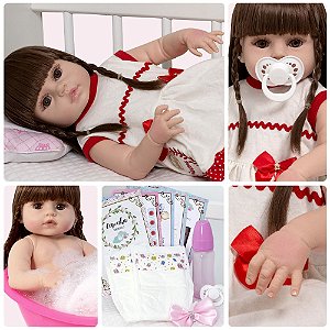 Boneca Bebê Reborn Morena De Luxo Cegonha Dolls 23 Itens - Chic Outlet -  Economize com estilo!