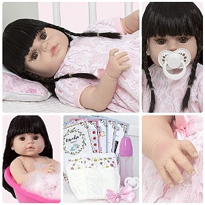 Boneca Reborn Panda Corpo de Silicone 13 Acessórios Morena - Chic