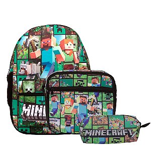 Mochila Infantil Masculina Minecraft Costa Juvenil Lancheira