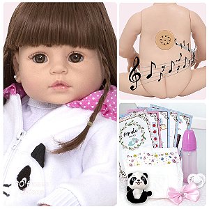 Boneca Reborn Silicone Bebê Realista Princesa Panda Completa no