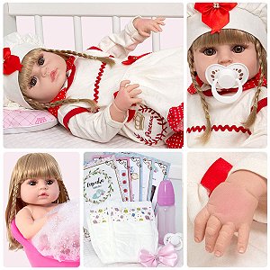 Boneca Bebê Reborn Menina Loira Princesa Realista + 20 Itens - Chic Outlet  - Economize com estilo!