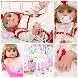 Boneca bebe reborn loira yasmin com enxoval completo 46cm sid nyl