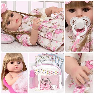 Boneca Bebe Reborn Fofinha Princesa 46cm Com Kit Acessórios