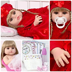 Bebe Boneca Reborn de Silicone Realista com Chupeta 13 Itens