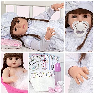 Boneca Bebe Reborn Menina 100% Silicone Enxoval + 24 Itens