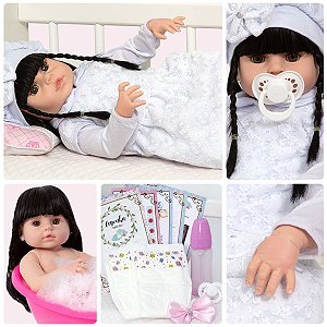 Boneca Reborn Realista Morena 46cm Olhos Castanhos 13 Itens