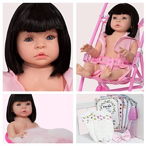 Boneca Bebê Reborn Baby Kiss Morena Cabelo Longo Castanho SID-NYL