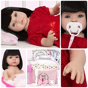 Boneca Reborn Realista Carequinha Fofa + Carrinho Infantil em