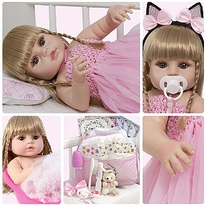 Boneca Reborn Realista Bailarina Loira Kit 22 Acessórios