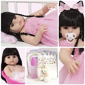 Boneca Reborn Realista Morena Bailarina Coelhinha 14 Itens