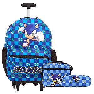 Kit Mochila Infantil Masculina Rodinha Sonic Juvenil Azul