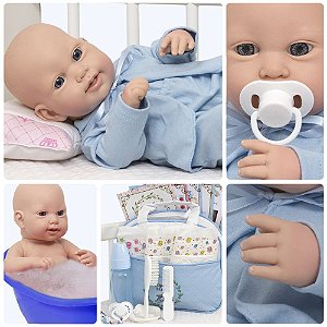 Boneca Bebe Reborn Realista Fofa com Roupa Azul e Itens Luxo - Chic Outlet  - Economize com estilo!