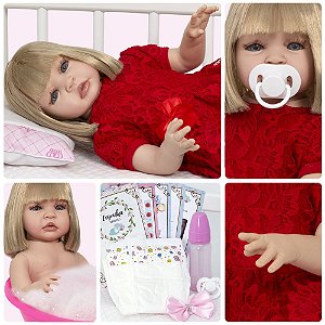 Boneca Reborn Realista Menina Loira Princesa Kit 12 Itens