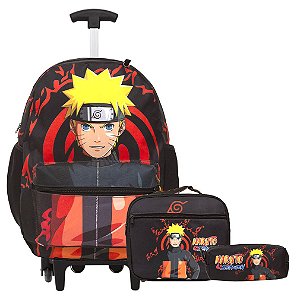 Kit Mochila Infantil Masculina Rodinha Naruto Juvenil Preta