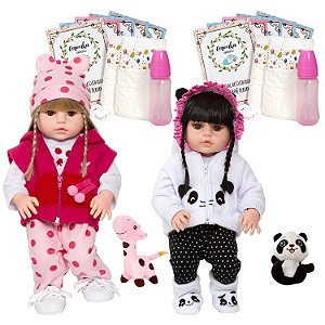 Bebe Reborn Gêmeos Casal Pandinha Girafinha Baby Com Itens no Shoptime