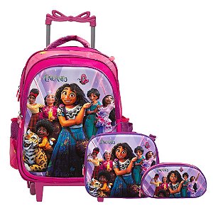 Kit Mochila Infantil Feminina Encanto Rodinhas Tam G Rosa