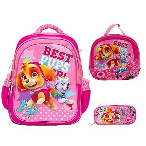 Kit Mochila Infantil Menina Costas Patrulha Canina 3D Rosa