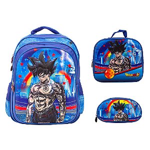 Kit Mochila Infantil Menino Dragon Ball 3D Com Lancheira