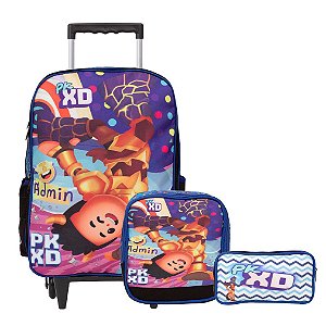 Kit Mochila Infantil Masculina PK XD Rodinhas Tam G Cor Azul