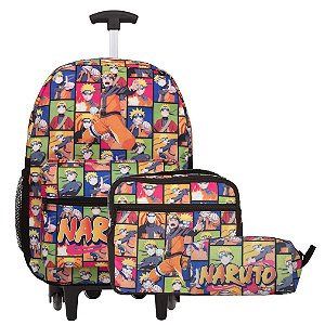 Kit Mochila Infantil Juvenil Rodinha Naruto Lancheira Estojo