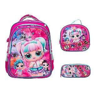 Kit Mochila Infantil Lol Surprise Costas 3D Lancheira Estojo