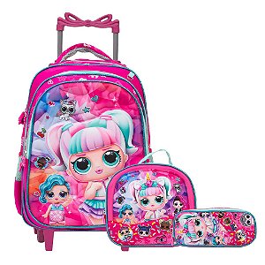 Kit Mochila Infantil Feminina Rodinha Lol 3D Reforçada