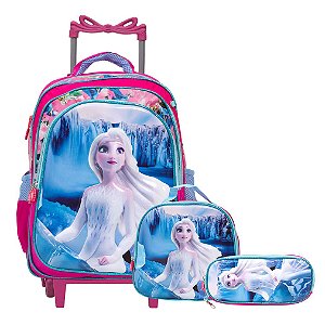 Kit Mochila Infantil Frozen Rodinhas 3D Lancheira Estojo