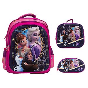 Kit Mochila Infantil Feminina Frozen 3D Com Lancheira Estojo