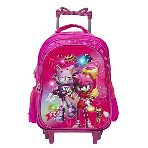 Mochila Infantil Menina Rodinha Amy Sonic 3D Led Cor Rosa