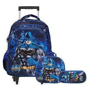 Kit Mochila Infantil Menino Rodinha Herói Batman 3D Toys 2U