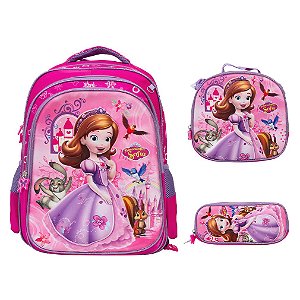 Kit Mochila Infantil Feminina Princesinha Sofia 3D Costas