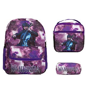 Kit Mochila Infantil Feminina Wandinha Juvenil Costas Tam G