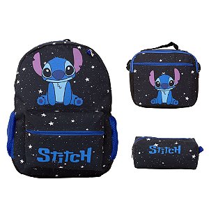 Kit Mochila Infantil Costas Stitch Lancheira Estojo Juvenil