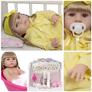 Bebe Reborn Menina Loira Realista Pijama Enxoval Completo