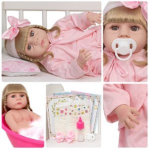 Boneca Reborn Bebê Loira Realista Com Pijama 13 Acessórios