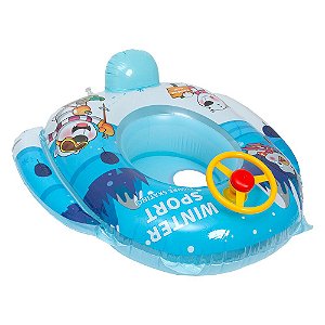 Boia Bote Infantil Inflável Azul Com Volante Buzina Piscina