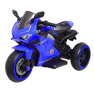 Mini Moto Elétrica Triciclo C/ 3 Rodas Bang Toys Azul Luz