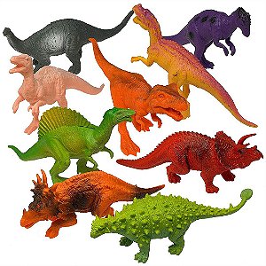 Kit 12 Dinossauros de Plástico Realista Prextex Modelos Sortidos Com Livro Didático