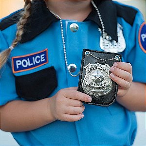Distintivo de Policia Especial Dress Up America Crachá com Corrente e Clipe de Cinto Fantasia Infantil